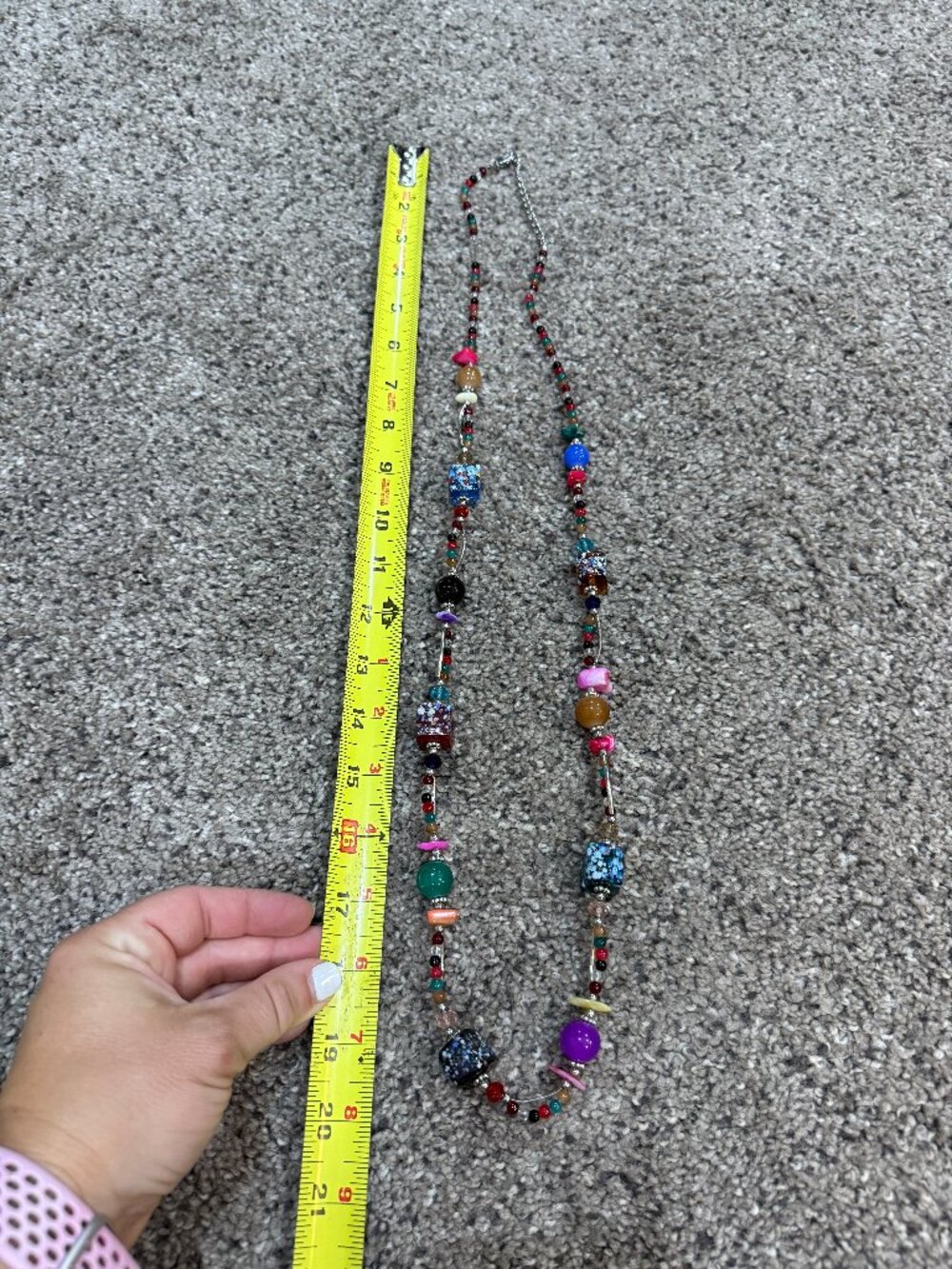 Artisan Multicolor Glass Beaded Statement Necklace 20" Colorful Artsy
